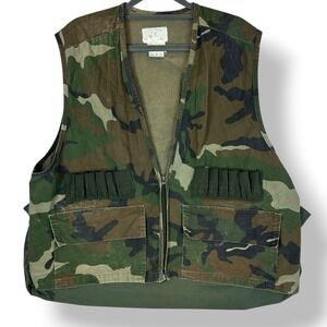 Vtg Duck Bay Mens L Camo Hunting Shooting Water Fowl Vest W/ Shell Holders